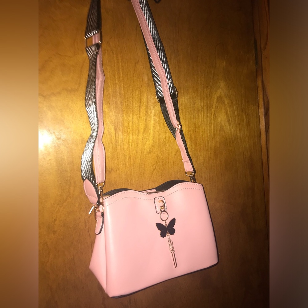 Women's Pink Crossbody Bag with Butterfly Charm